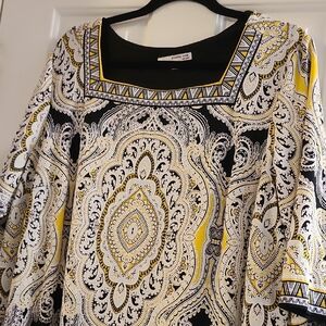 Studio One Black and Yellow Paisley Midi Dress